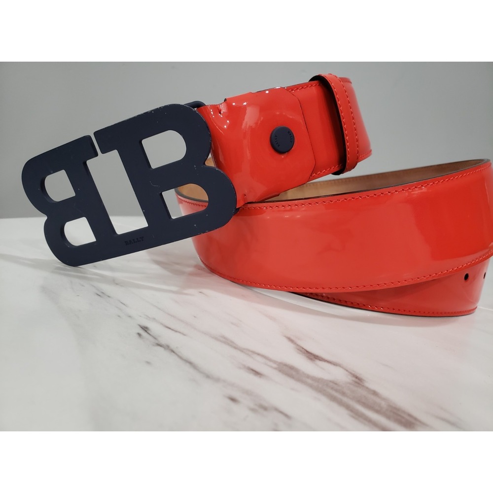 Bally Mirror Logo orange‎ & blue Leather Belt Men's